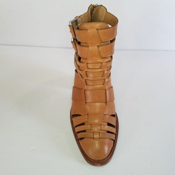 Dolce Vita Anthropologie Tan Brown Leather Helsa Caged Buckle Ankle Bootie 6.5 - Picture 5 of 12